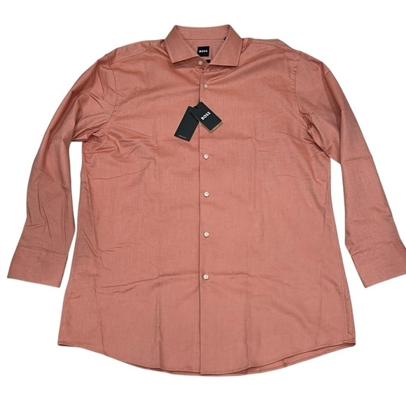 HUGO BOSS NWT Men’s Sharp Fit Easy Iron Button-Down Shirt Dark Orange SZ XL(17) - Picture 5 of 15